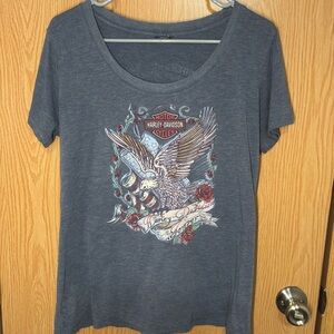 Harley-Davidson Women's Grey/Blue Eagle Tee